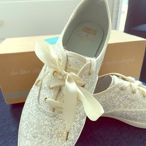 Kate Spade x Keds champagne glitter sneakers
